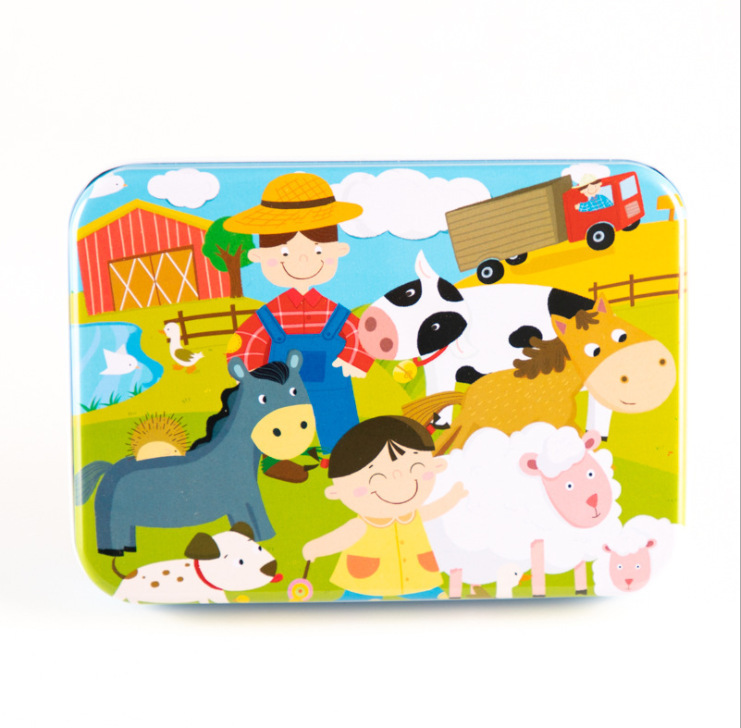 120 piezas caja de hierro creativo pintado a mano ilustración rompecabezas 3-4-6 AÑOS NIÑOS bloques de construcción juguetes educativos de calidad 0,25