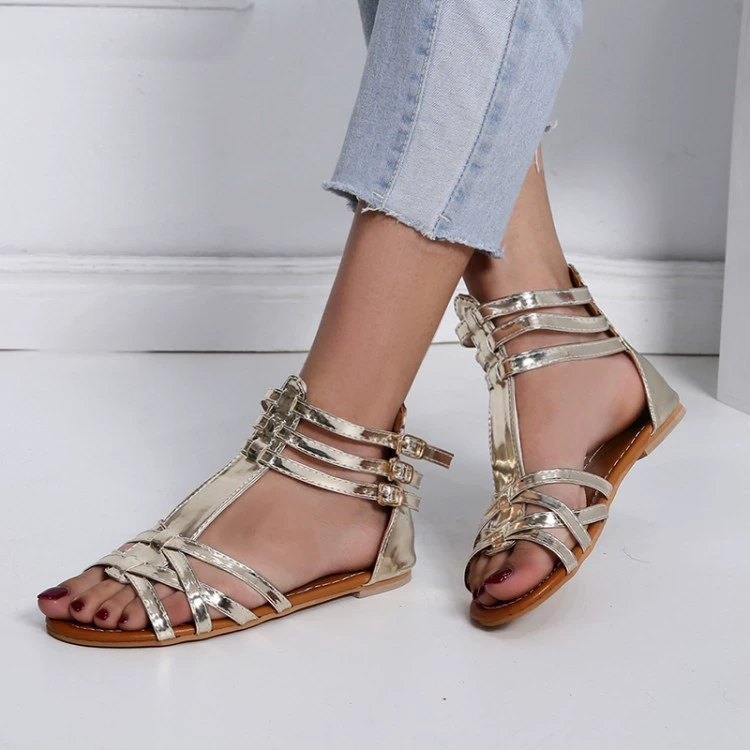 Женские сандалии на плоской подошве AliExpress в национальном стиле, римские сандалии с яркой пряжкой 40-43 больших размеров, внешняя торговля, 2019