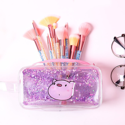 New cute cartoon cosmetic bag creative girl quicksand oil large capacity storage cosmetic bag transparent pencil bag
