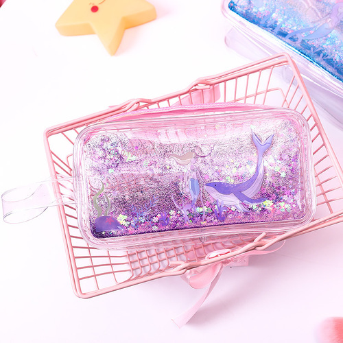 New cute cartoon cosmetic bag creative girl quicksand oil large capacity storage cosmetic bag transparent pencil bag