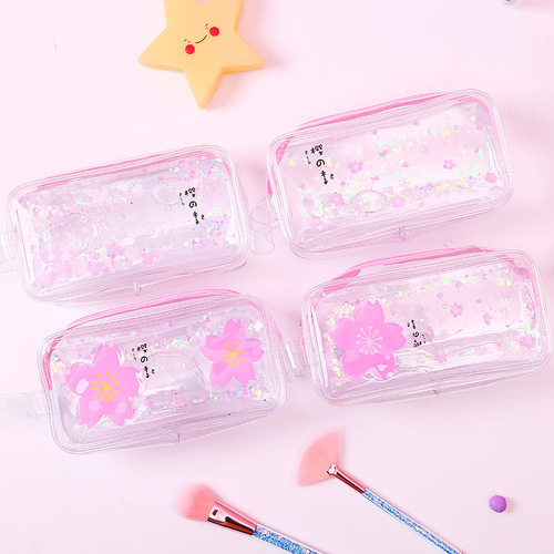 New cute cartoon cosmetic bag creative girl quicksand oil large capacity storage cosmetic bag transparent pencil bag