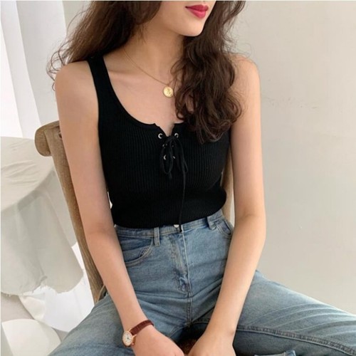 Sleeveless knitted lace new Hong Kong style camisole women's outer wear bottoming vest summer top trendy