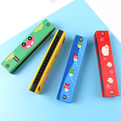 Double-row sixteen-hole children's wooden painted harmonica creative enlightenment early education toy musical instrument new and unique parent-child teaching aids
