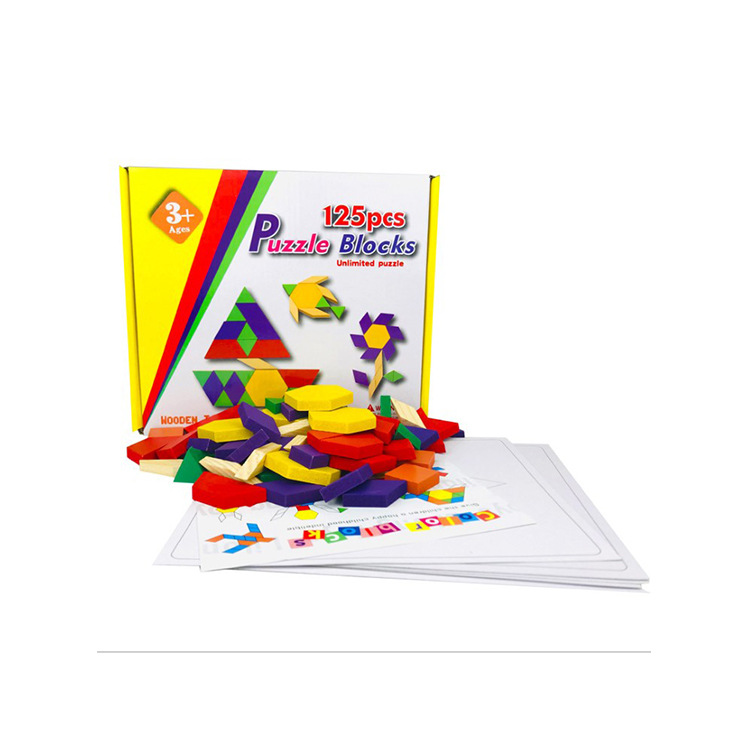 Qiqiao Domino rompecabezas 125 unidades bloques de construcción madera geométricos juguetes educativos al por mayor