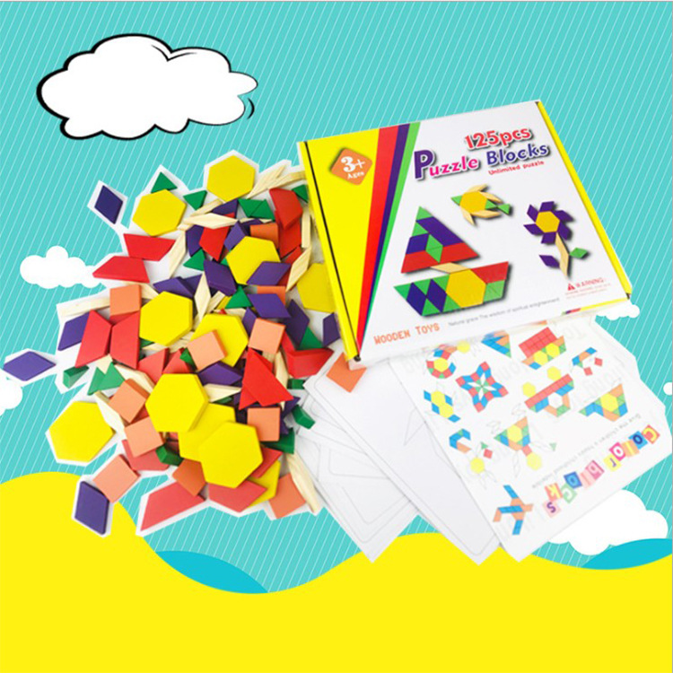 Qiqiao Domino rompecabezas 125 unidades bloques de construcción madera geométricos juguetes educativos al por mayor