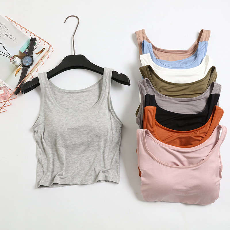 Wholesale Modal Short Camisole with Built-In Bra and Chest Pads, Sexy Crop Top for Women