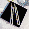 Fashionable silver needle, rectangular earrings, silver 925 sample, European style, diamond encrusted