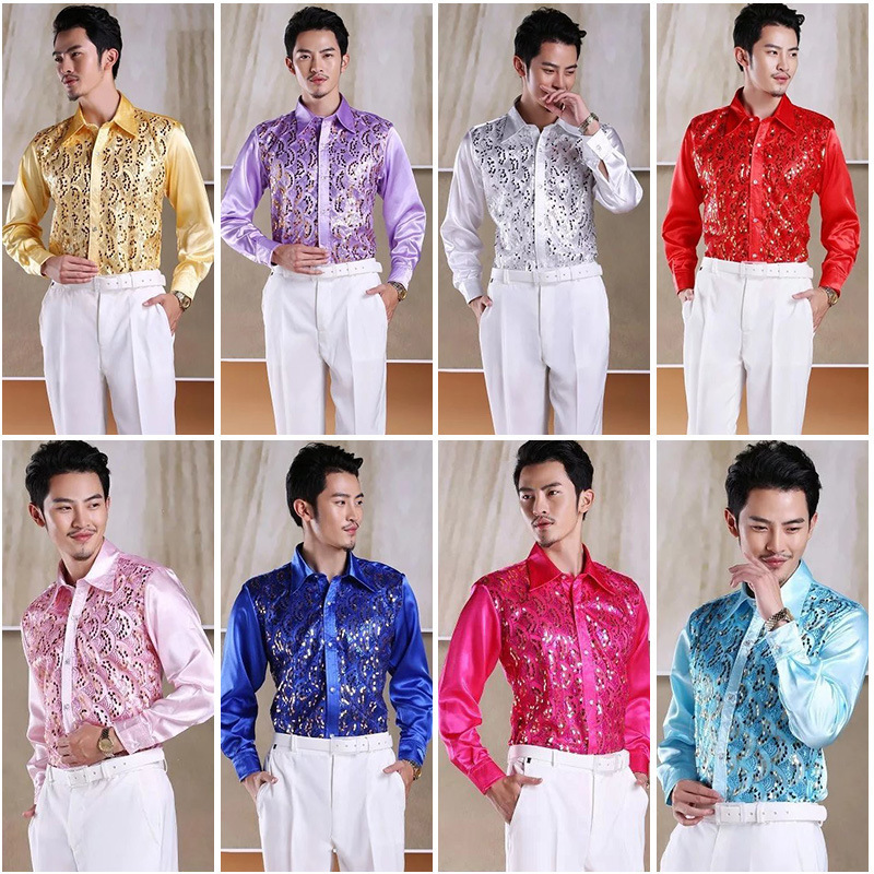 Colorful Lace Sequin Shirt New Style Men's Youth Hosting Chorus Performance Clothing Art Test Wedding Multi-Color Optional