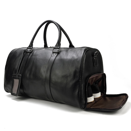 Men's genuine leather travel bag black gym bag with shoe position waterproof handbag first layer cowhide crossbody bag shoulder bag