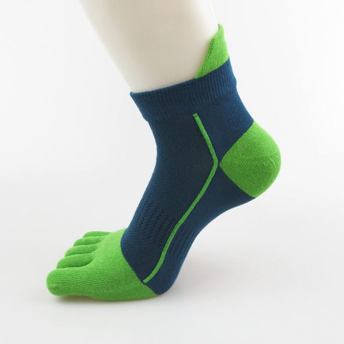 Men's cotton color-blocked double heel sports toe socks, shaping sweat-absorbent breathable mesh midriff five-toe split toe trendy socks