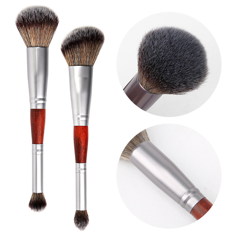 Cepillo de maquillaje de doble cabeza tricolor pelo Cangzhou doble uso rubor cepillo nariz sombra reparación cepillo universal herramientas de belleza transfronteriza al por mayor