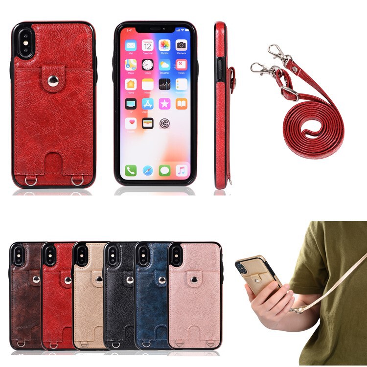 Suitable for Iphone15Pro Mobile Phone Leather Case Pure Color 11 Card Apple 14Promax Crossbody Lanyard Protective Case