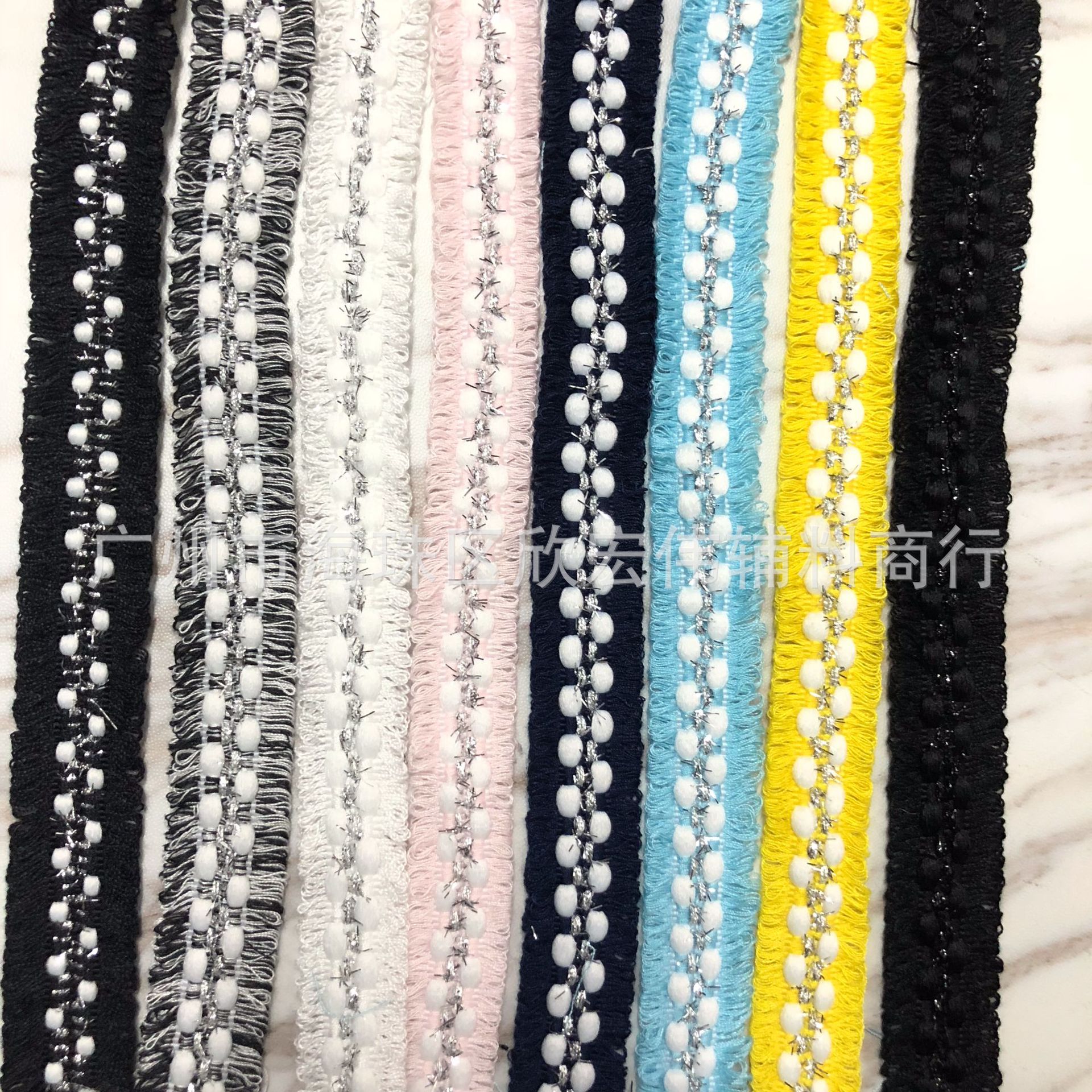 厂家  2cm彩色银丝跳点双边排须花边织带DIY头饰品带民族镶边