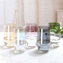 北欧ins风电镀 幻彩花瓶玻璃透明客厅插花简约渐变色 彩色插花瓶