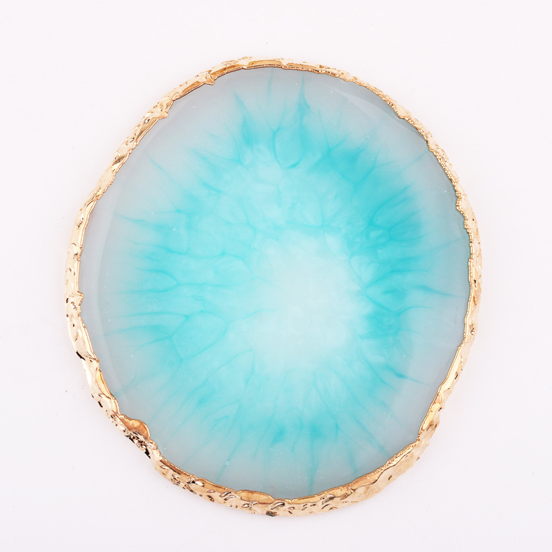 Paleta de manicura ágata piedra oro borde redondo grieta decoraciones display versión pintado mármol oval resina