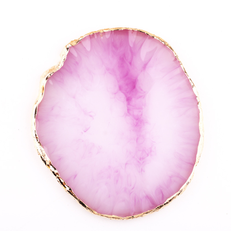 Paleta de manicura ágata piedra oro borde redondo grieta decoraciones display versión pintado mármol oval resina