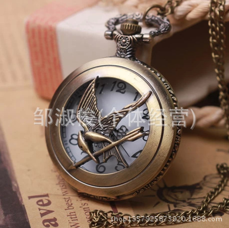 Clearance hunger game pocket watch vintage necklace Bronze pocket watch large Hunger Game Bird big pocket watch 6099