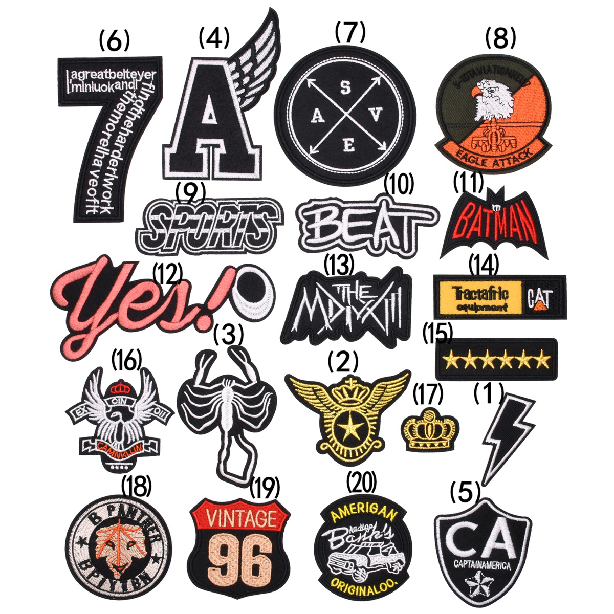 Junle simple nuevo ordenador bordado tela pegatinas al por mayor letras y números estilo de la Universidad insignia ropa parche caliente pegatinas