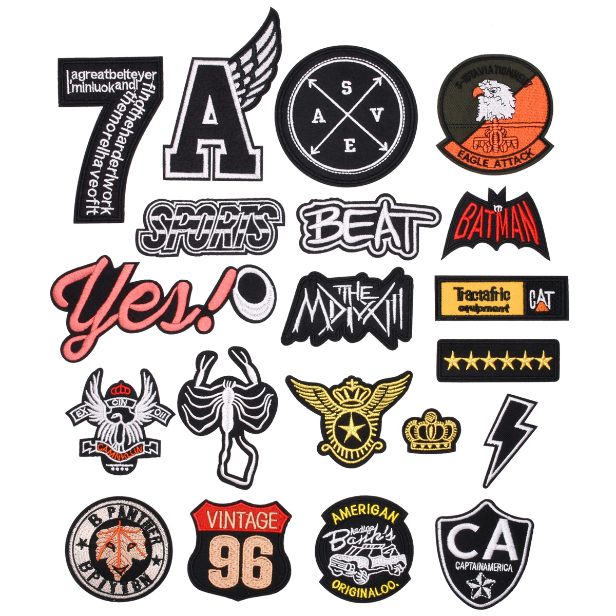 Junle simple nuevo ordenador bordado tela pegatinas al por mayor letras y números estilo de la Universidad insignia ropa parche caliente pegatinas