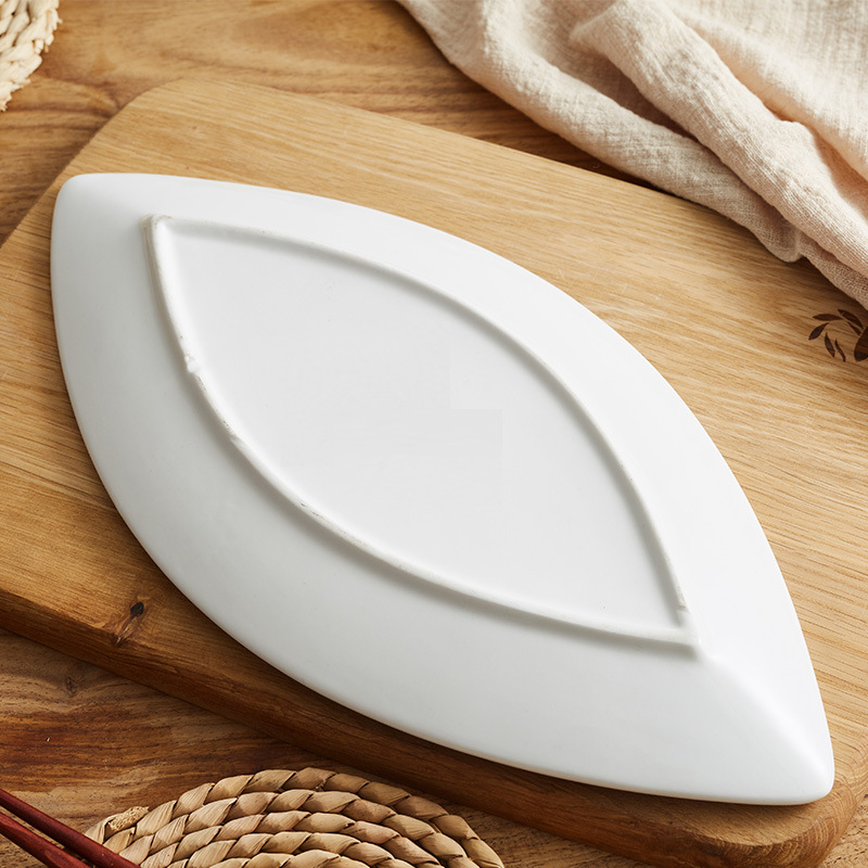 Plato de doble punta Plato de cerámica creativa Suministros de hotel Plato de vajilla de porcelana blanca Plato de dim sum Shanxi