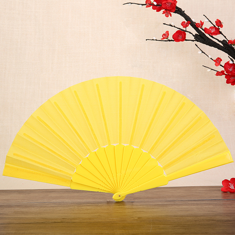 Ventilador de plástico plano de color sólido, ventilador plegable de dama, ventilador plegable de color sólido, ventilador de boda
