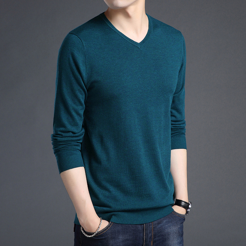 Aoge Clothing Men's Spring and Autumn Men's Sweater Solid Color Thin Men's Fashion Casual Knitted V-Neck Long Sleeve Pullover