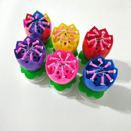 Carefully selected candles, lotus spinning music, crafts ins blossom birthday cake flat bottom electronic lotus wax