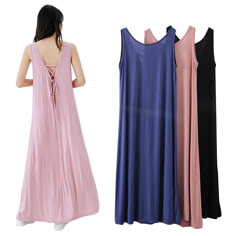 Women's spring and summer modal vest long skirt Korean-style slimming sleeveless mop large swing dress long loose skirt