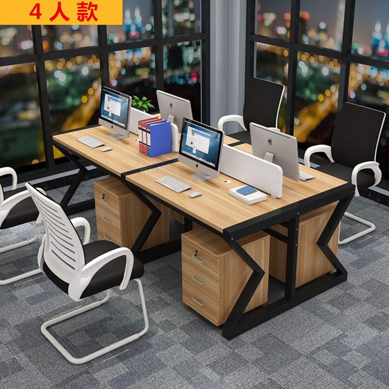 Staff Office Desk and Chair Set for Four People, Employee Computer Desk Combination for 2/4/6 People, Partitioned Workstation, Export Model