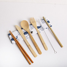 厂家直销 外贸热卖竹制筷子刀叉勺吸管布袋套装 便携竹质餐具