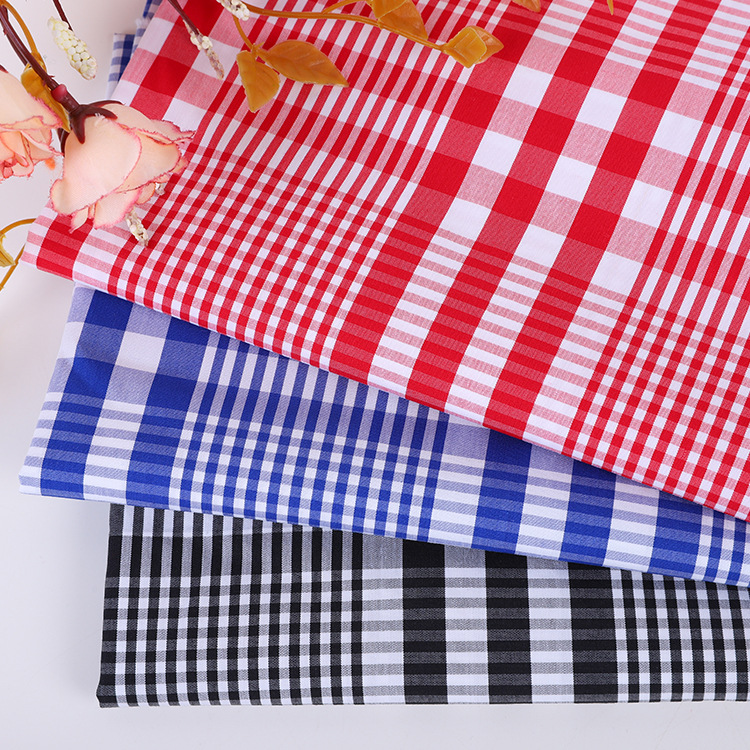 现货供应棉锦弹力色织 弹力苏格兰格子布衬衫面料 8149系列三色