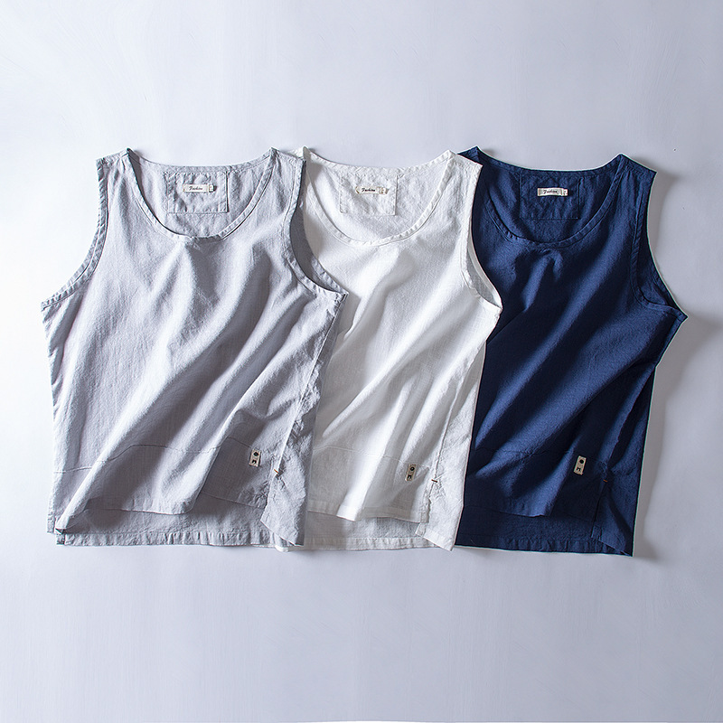 Japanese retro casual vest men's summer loose plus size men's T-shirt sleeveless waistcoat men's undershirt men's top