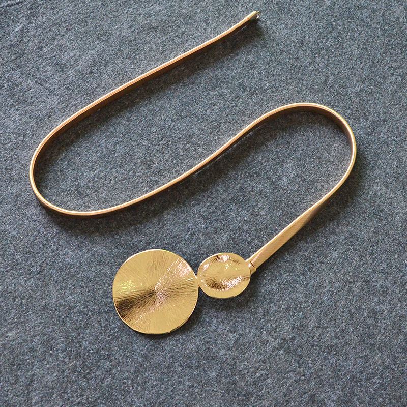 Transfronterizo de las mujeres de metal primavera cadena de la cintura de la hoja de loto decorativo hebilla de metal doble redondo cadena elástica delgada