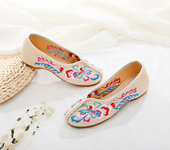 2020 spring and summer old Beijing cloth shoes ethnic style embroidered shoes single shoes linen inner heighten wedge single shoes