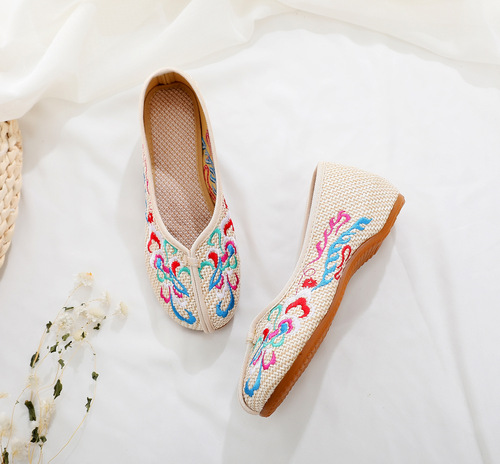 2020 spring and summer old Beijing cloth shoes ethnic style embroidered shoes single shoes linen inner heighten wedge single shoes