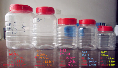 厂家批发食品级提手塑料罐、广口塑料瓶、PET方形塑料罐