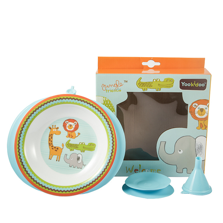 Yookidoo bebé niños dibujos animados frío y caliente fresco-mantenimiento tazón taza de succión tazón resistente a la gota tazón de inyección de agua tazón anti-aspersión tazón de aislamiento