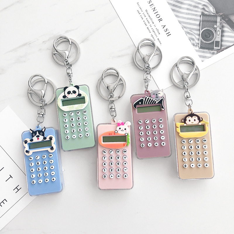 Korean cartoon mini card calculator cute portable student handheld computer with key chain pendant