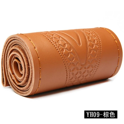 Steering wheel cover hand sewing steering wheel - brown-38cm