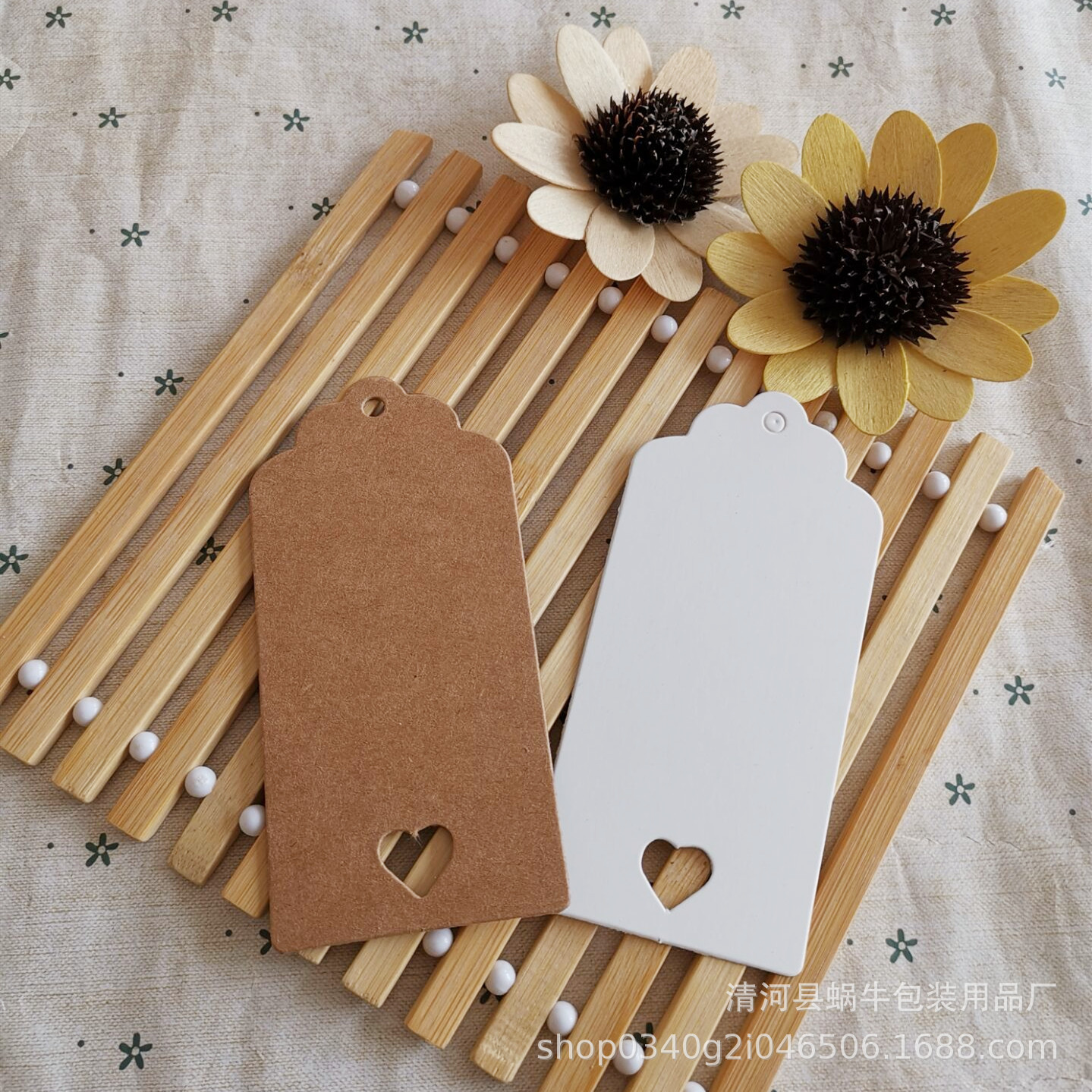 4*9cm牛皮纸方形花头带心吊牌 烘焙挂牌 唛头标示卡 手绘名片卡片