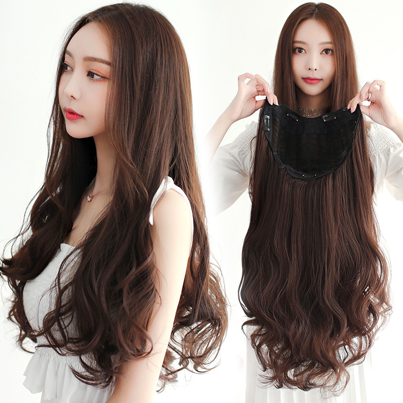 U-shaped half head cover long curly hair high temperature silk wig hair extension piece natural simulation seamless invisible chemical fiber medium wig U-shaped half head cover long curly hair high temperature silk wig hair extension piece natural simulation seamless invisible chemical fiber medium wig