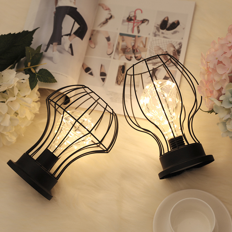 Led Wrought Iron Creative Retro American-Style Small Table Lamp Ins Study Living Room Bar Decorative Lamp Cross-Border Exclusive Supply