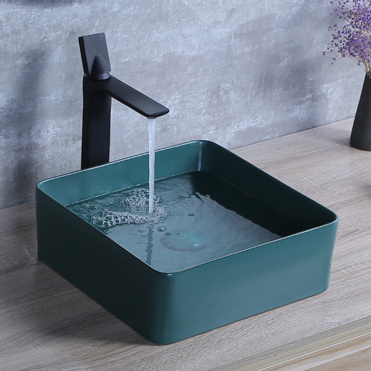 Hengying lavabo Cuenca del arte cuadrado borde fino verde oscuro cerámica simple moda nuevo estilo nórdico