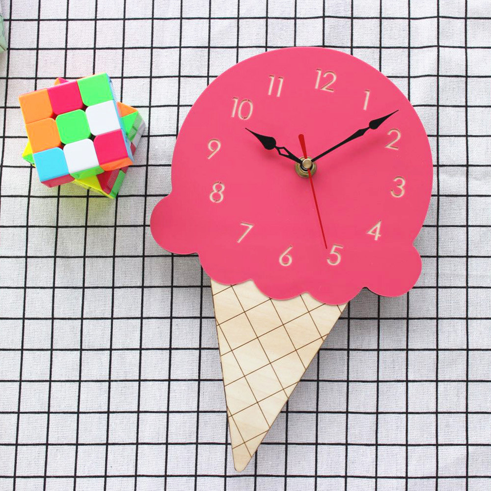 New home personality Cartoon creative wall clock living room acrylic ice cream children's clock a generation of hair