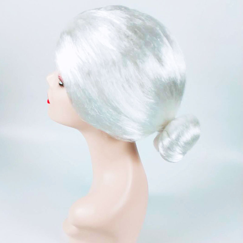 Old lady white wig festival film and television props stage performance masquerade dress up old grandma bun wig