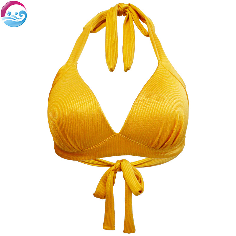 Blue Bikini Single Top Girlless Strap Big Chest Seaside Beach European and American Swimsuit Cross-border Swimsuit Women's Solid Color