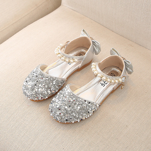 Summer Korean Style Girls Princess Casual Shoes Performance Dance Shoes Small and Medium Children's Leather Shoes Single Shoes Sequined Children's Shoes