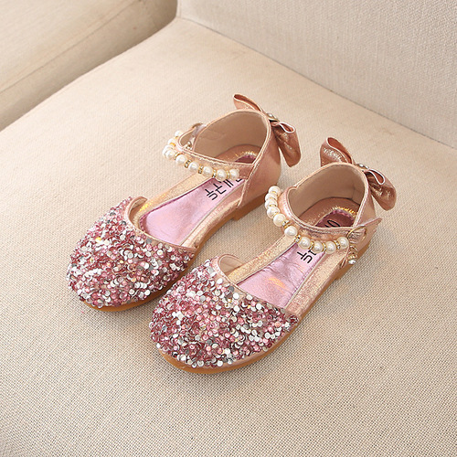 Summer Korean Style Girls Princess Casual Shoes Performance Dance Shoes Small and Medium Children's Leather Shoes Single Shoes Sequined Children's Shoes