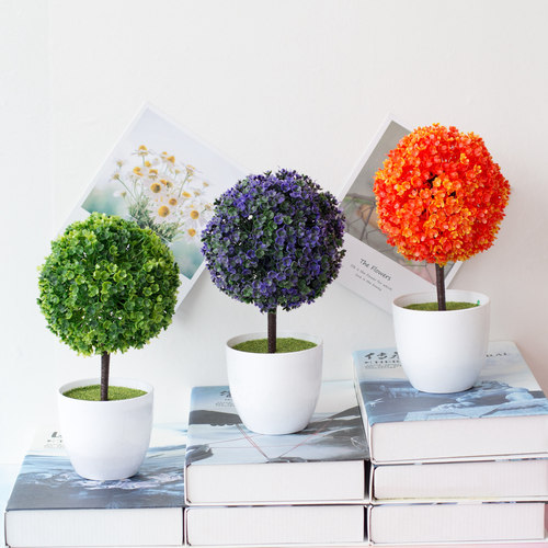 Sakura Snowball Simulation Plant Potted Grass Ball Bonsai Small Tree Home Decoration Flower Ornament Creative Mini Small Ball
