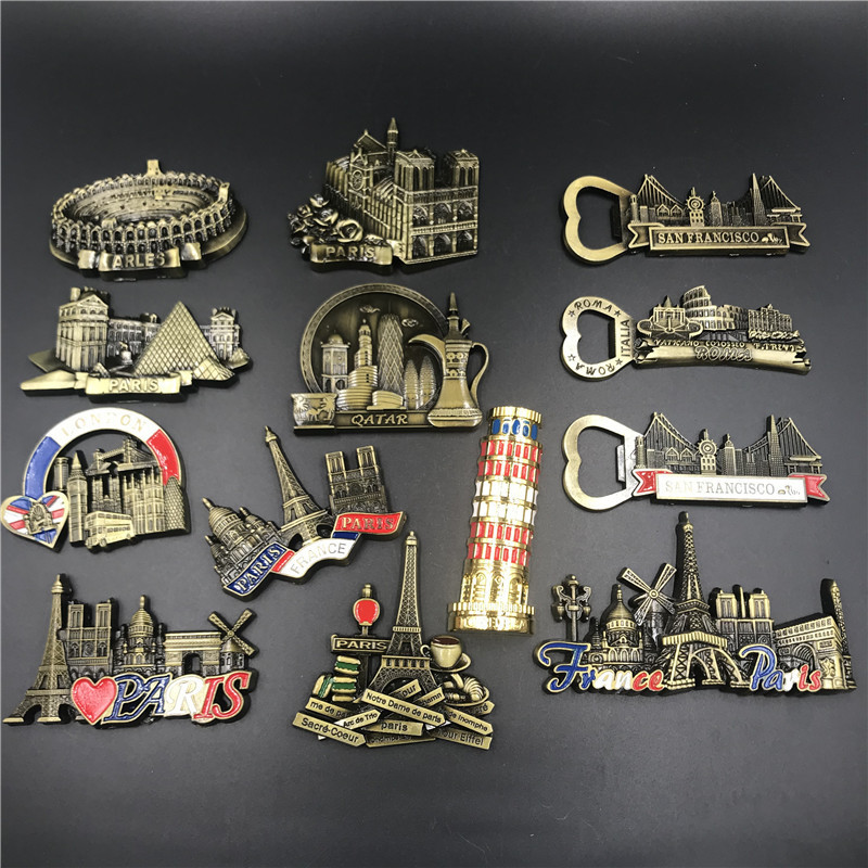British Italian Rome France Notre Dame De Paris American Qatar Metal Magnetic Refrigerator Magnet Pisa Tower